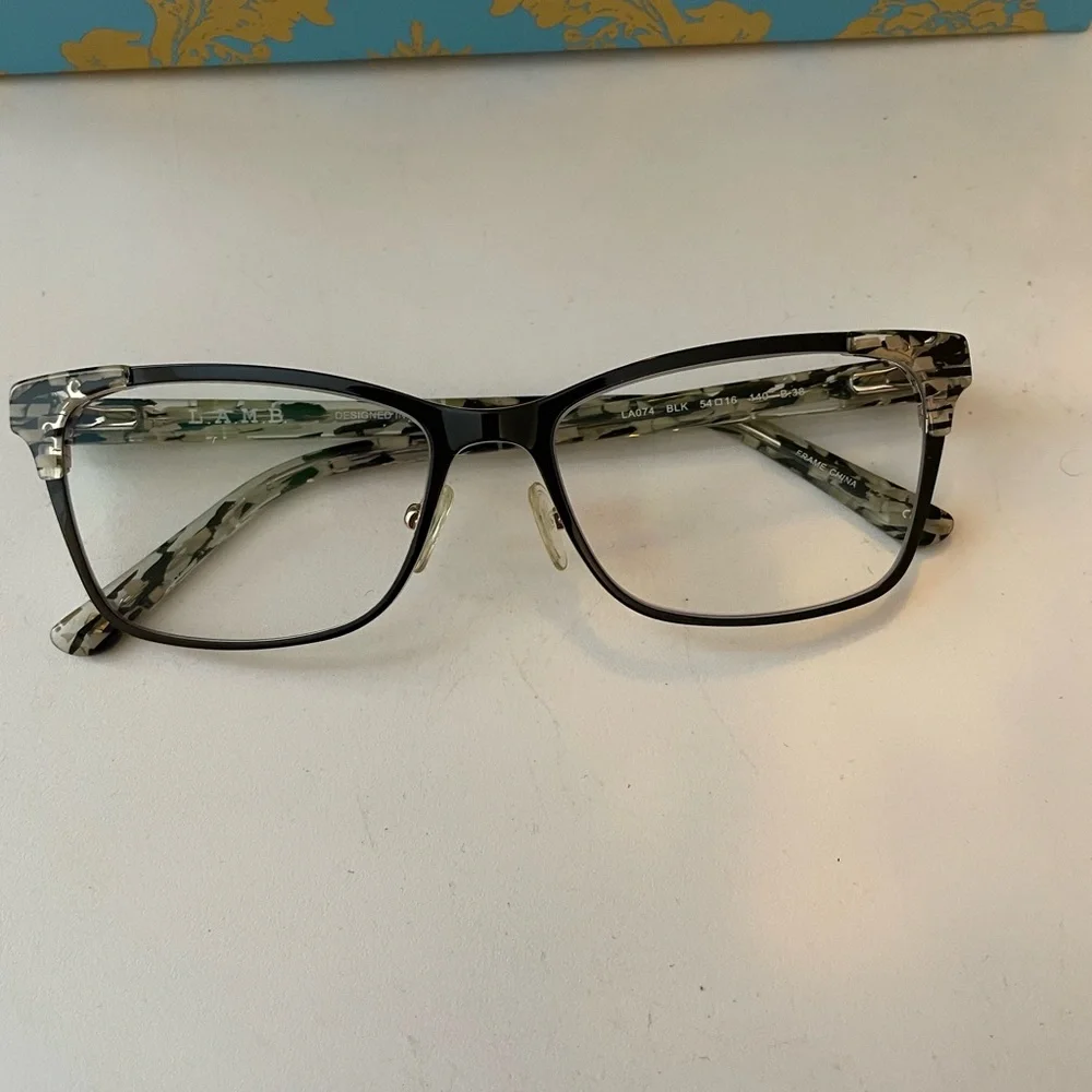 L.A.M.B. Black and Gray Patterned Eyeglasses with Case and cloth - Picture 5 of 10